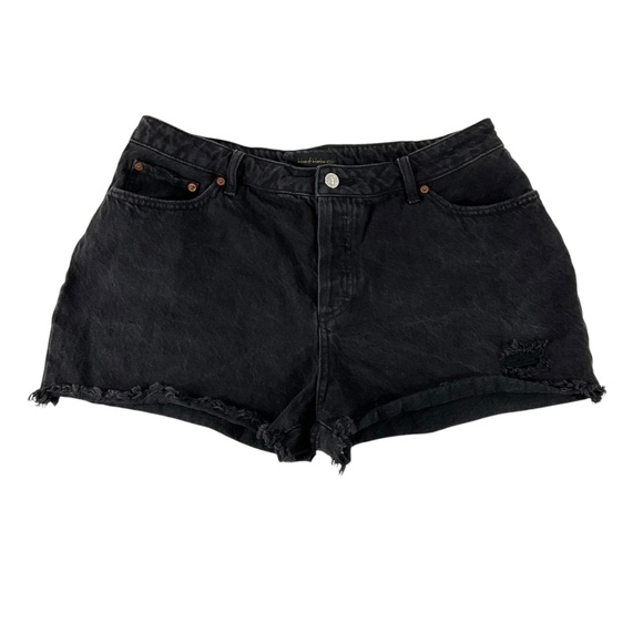 House of Harlow 1960 Black High Rise Denim Shorts Distressed Raw Hem Size 31 - Picture 1 of 6
